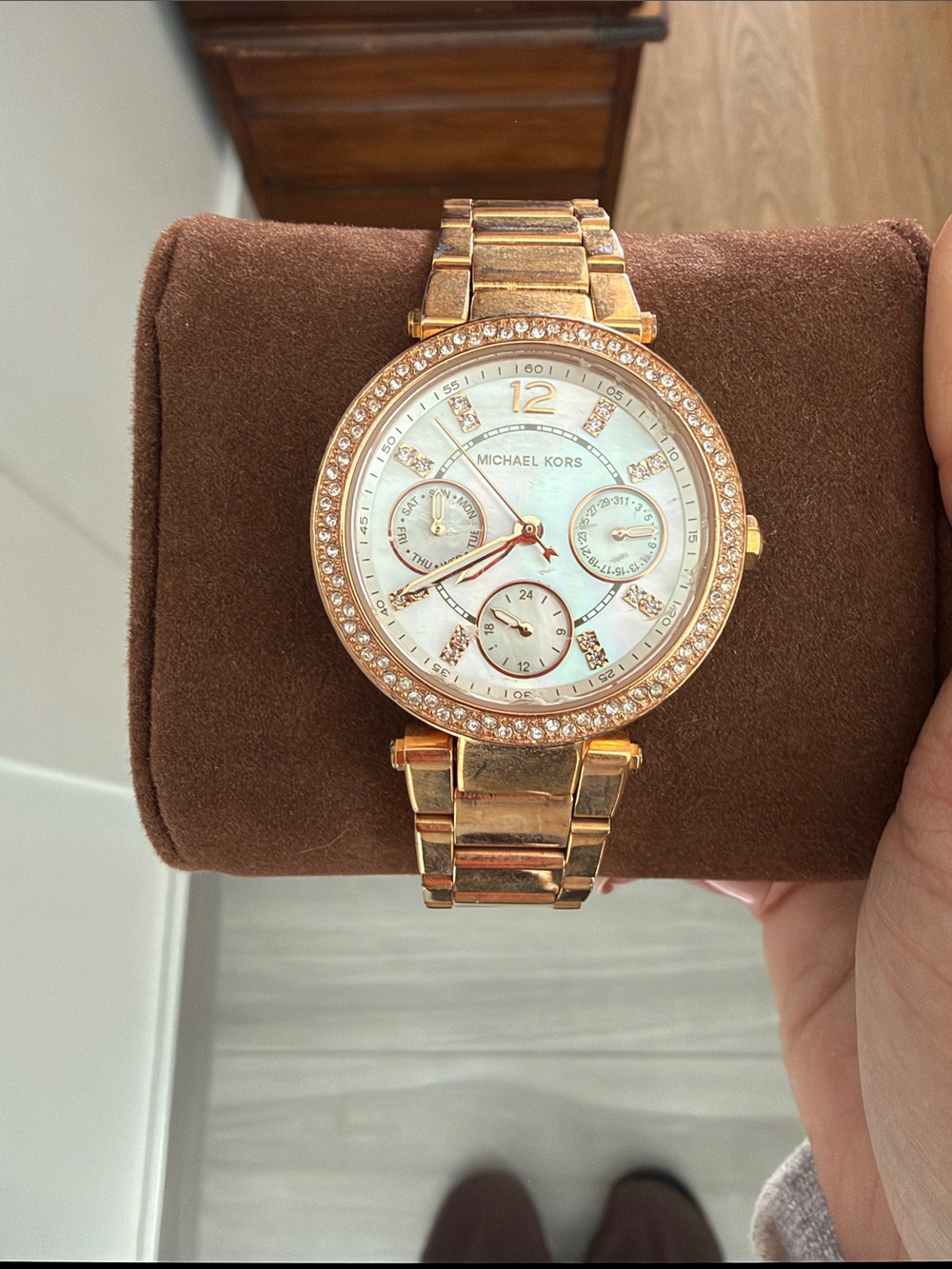 Michael Kors Rose Gold Crystal Bezel Mother-of-Pearl Dial Watch